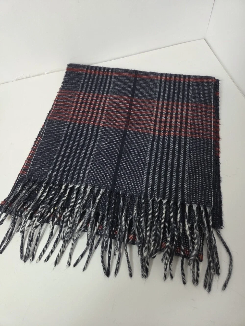 vtg mens christian dior monsieur cashmaire blue red plaid scarf 11x48 preppy